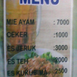 Mie Ayam Cardápio